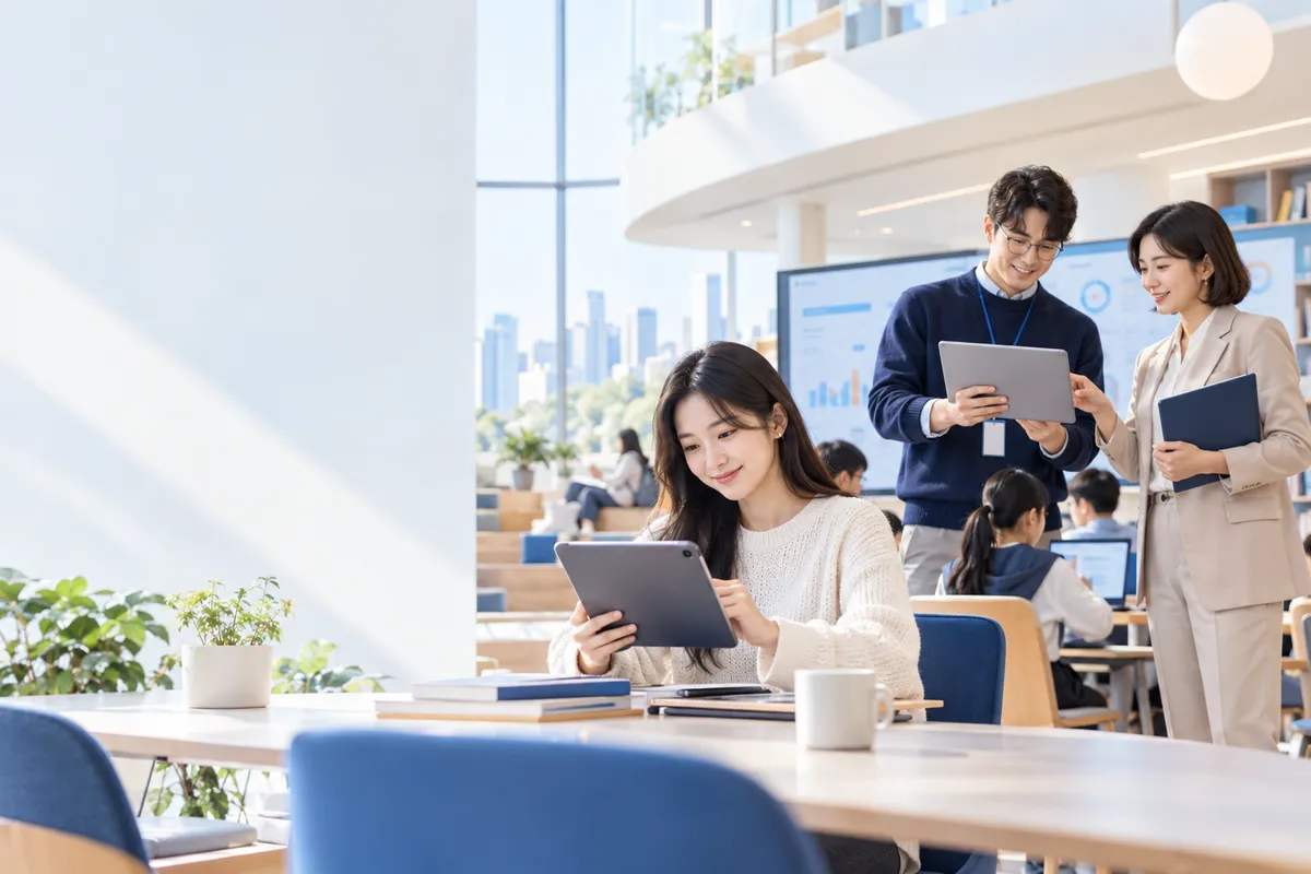 집중해서 학습하는 사람과 배움의 공간을 표현한 IndexNavi 브랜드 이미지
